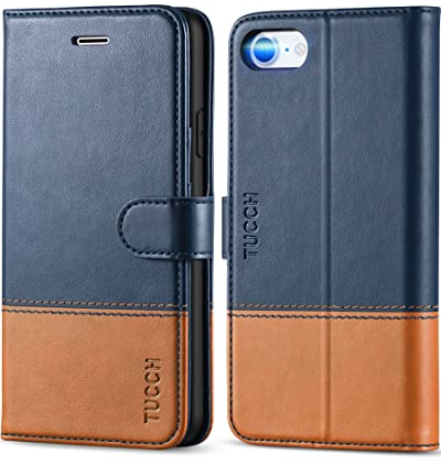 TUCCH Wallet Case for iPhone SE 2022 5G/iPhone SE 2020/iPhone 8/7 (4.7), Magnetic PU Leather Book Stand Folio Flip Cover with[Card Slots][Shockproof TPU]Compatible with iPhone SE3/SE2/8/7, Blue&Brown