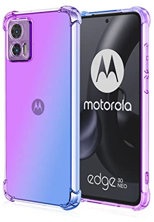 HONLEN Hülle für Motorola Moto Edge 30 Neo Case, (6.28 Inches) Transparent Farbverlauf Design TPU Silicone Handyhülle, Verstärkung mit Vier Ecken Cover Blau Lila