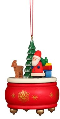 Christbaumschmuck Spieldose rot mit Weihnachtsmann - 7,7 cm