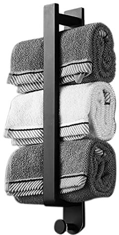 Portasciugamani, porta asciugamani da bagno senza foro, porta asciugamani con gancio, portasciugamani autoadesivo con gancio, portasciugamani in acciaio inox senza fori (nero)