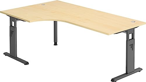 bümö höhenverstellbarer Eckschreibtisch O-Serie 200x120 cm in Ahorn, Gestell in Graphit - Schreibtisch L Form, großer Tisch für's Büro, Computertisch höhenverstellbar