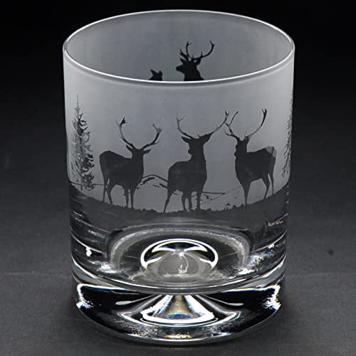 GLYPTIC GLASS ART 'Stag' Hand Etched/Engraved Whiskey Tumbler Glass