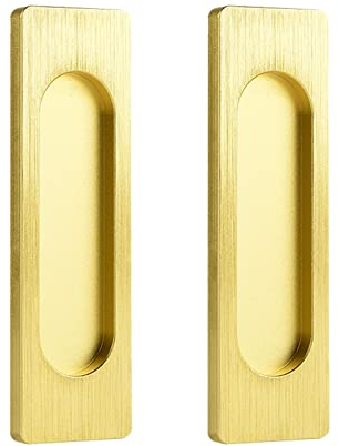 MOROBOR Selbstklebende rechteckige Schiebetürgriffe, Aluminiumlegierung, bündig, stanzfreier Griff für Schiebetüren, Fenster, Schränke (gebürstetes Gold, 100 mm), 2 Stück