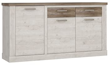 möbelando Sideboard Duro aus Holzwerkstoff in Pinia Weiss kombiniert mit Eiche Antik mit 2 Schubladen und 3 Türen. Abmessungen (BxHxT) 173,9x90,3x41,3 cm
