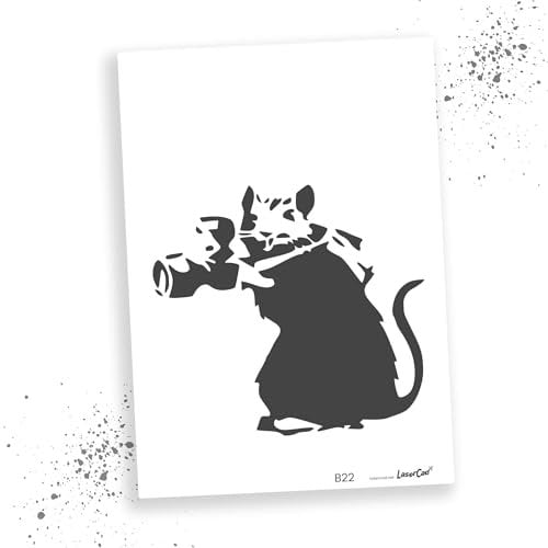 LaserCad Schablonen BANKSY Streetart (B022, Paparazzi Rat, DIN A3) Stencil für Graffiti, Airbrush, Kunst, Deko, zum Malen