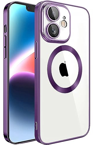 S. Dawezo Klare Magnetische Hülle für iPhone 12, kompatibel mit MagSafe Kabelloses Laden, Militärnorm Schutz, Kratzfest, Stoßfest, Schlanke Transparente Silikonhülle für iPhone 12 Hülle, Lila