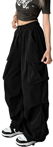 DINGJIUYAN Parachute Cargo Harem Pants Women Elastic Waist Trousers | Baggy Pants with Multi Pockets,Gothic Y2k Streetwear Trousers, Plus Size Harajuku Punk Jogger, Casual Party Festival Outfits