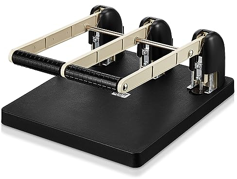 Harloon 3-Locher, für Ordner, Metall, 150 Blatt Kapazität, schwarz, silber, Papierstanzer, groß, strapazierfähig, Hebelgriff, 33 x 31 x 15 cm, für Büro, Essentials, Schulzubehör, Druckgeschäft,
