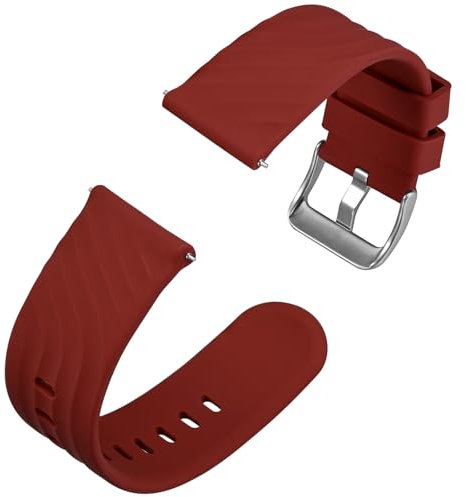 Anbeer Silikon Uhrenarmbänder für Herren Damen,18mm Ersatzarmband aus Gummi mit Schnellverschluss, Extra Lang,Rot mit Silberne Schnalle