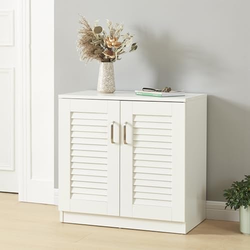 [en.casa] Mueble Zapatero Løten Armario con 3 Compartimentos para 6 Pares de Calzados Puertas de Rejilla Buena Ventilación 62 x 63 x 36 cm - Blanco