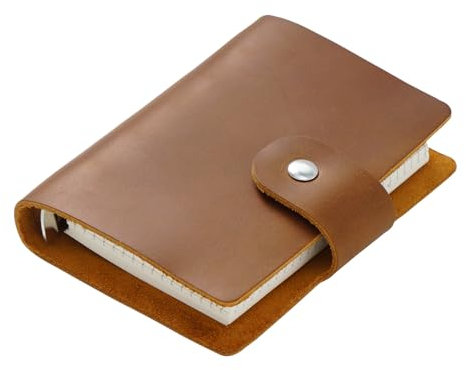 A8 Leder Pocket Notebook - Mini Rindsleder Tagebuch mit Punkt- & Rasterseiten, nachfüllbares Loseblatt-Notizbuch, glatte Textur für Journaling, Planen, Skizzieren, Reisen (Braun)