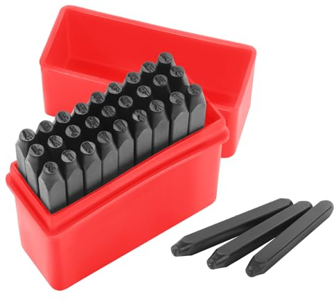 Gueenky 27 Pièces Lettres à Frapper, 2mm Poinçon Lettre Metal, A-Z et & Frapper Metal, Chiffre à Frapper pour Estampage Métal Plastique Bois Cuir