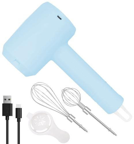 Elektrischer Handmixer, WASAGA Kabelloser Tragbarer Handbesen mit Wiederaufladbaren 3 Geschwindigkeiten und 2 Abnehmbaren Schneebesen zum Backen Schneebesen Milchshake-Creme (Blau)