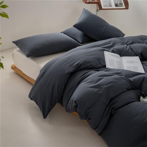 Odot Couleur Unie 3 Pieces Parure de Lit, Ensemble de Literie avec Housses de Couettes et 2 Taies D'oreillers 48x74cm, Set de Housse de Couette pour 1~2 Personnes (150x200cm,Gris B)