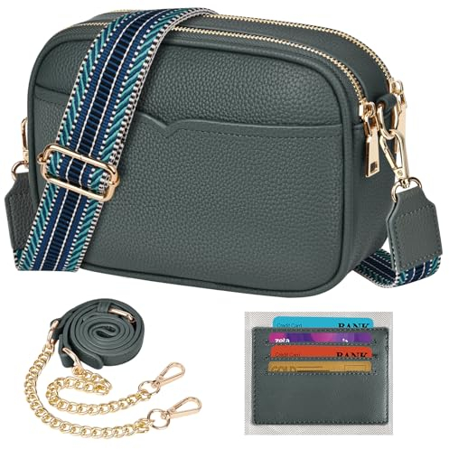 TEUEN Petit Sac Bandoulière Femme, Pochette Téléphone Portable Cuir Chaînes Porté Epaule Sacs à Main Besace Sacoche Messenger Téléphone avec 5 Poches ＆ 4 Fentes pour Cartes