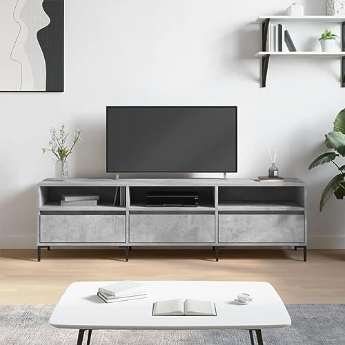 TJROO Mobile Porta TV Grigio Cemento 150x30x44,5cm in Legno Multistrato e Ferro - Mobile Basso Con Ante, Vetrina, Consolle e Mensola Sotto TV