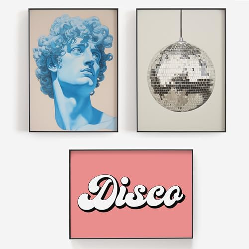 The Little Party Company Discokugel-Drucke, A4-Größe, Wandkunst, Innenposter, bitte beachten Sie, dass die Drucke ungerahmt sind, 3 Stück