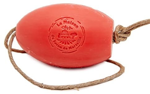 Maison du Savon Savon de Marseille - French Soap On A Rope - Natural and Eco Friendly Hand Wash - Made with Organic Argan Oil - Strawberry Rhubarb Fragrance - 270g Bar