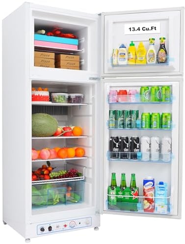 SMETA Gas Fridge Freezer 275L, Camping Fridge Freezer, 2 Way Fridge Freezer 240V/Propane Gas Dual Powered Gas Fridge with Freezer for Garage, Campervan, Caravan, Motorhome,White