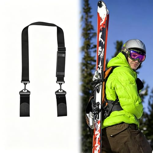 Floatdream 1 Stück Schifahren Skateboard Verstellbarer Schultergurt, Verstellbar Skigurt und Stockträger, Ski Tragegurt, Ski-Ausrüstung, ideal für Familien(Schwarz)
