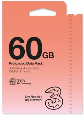 Three Mobile PAYG Voice SIM Pack - 60GB - £20