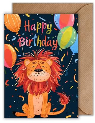 WBdesignz Kinder Geburtstag Karte mit Umschlag - Junge Geburtstagskarte Löwe Happy Birthday Wilde Glückwunschkarte zum Geburtstag (DIN A6)