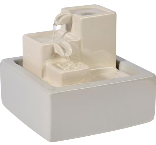 dobar® Petite Cascade en céramique à Trois Niveaux au Design Pierre - Fontaine d'intérieur avec Pompe intégrée - 19 x 19 x 16,5 cm - Blanc