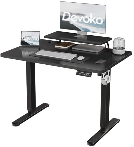 Devoko 120 x 60cm Electric Height Adjustable Desk, with Monitor Stand, Computer Desk, with 2 Height Memory Functions, for Bedroom Study Office (Black)