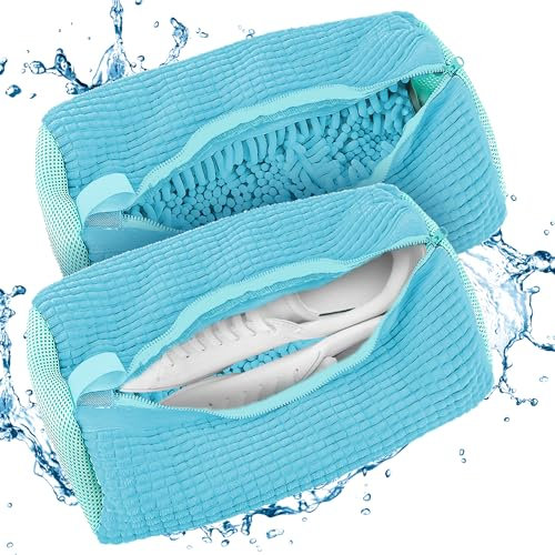 Sac Lavage Chaussures 2 Pièces, Lavage Chaussures à Machine à Laver, Réutilisables à Laver avec Fermeture Éclair et Nettoyage, Protégez Vos Chaussures Contre Les Dommages(Bleu Ciel)