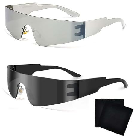 DECUIOCC Futuristische Sonnenbrille - 2er-Pack Schnelle Brille & Alien Brille, Ideal für Rave, Techno, Space Girl & Astronauten Accessoires