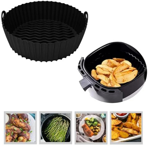 Yorkshire Homeware Non-Stick Silicone Premium Thick Air Fryer Liners | Round Reusable Silicone Pot Baking Pan | Replacement Round Silicone Mats | Air Fryer Basket for Oven Microwave Home Kitchen