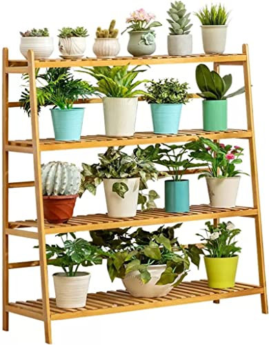 JUYYTUK Bambus-Pflanzenständer mit 4 Ebenen, Leiterregal, Eck-Blumentopf-Halter für drinnen und draußen, mehrere Pflanzenständer für Balkon, Garten, Wohnzimmer