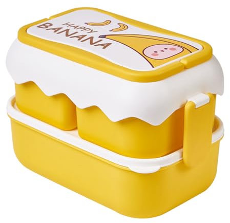 Fdit Cartoon-Lunchbox, Einzelfach-Lunchbehälter-Lunchbox mit Tragegriff-Design, für Studenten und Büroangestellte (Yellow)
