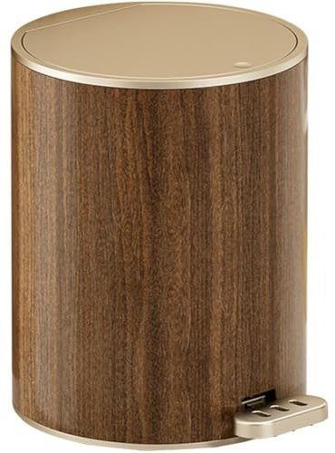 Haowul Waste Paper Bin Modern Wooden Paper Basket, Retro Trash Can Round Litter Box Small Trash Can Garbage Bin Container with Lid