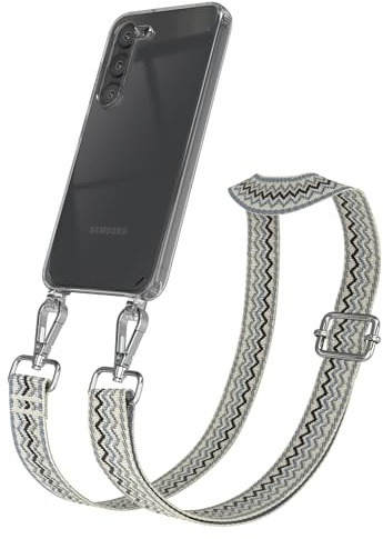 EAZY CASE Handykette - Verstellbares Taschenband kompatibel mit Galaxy S23, Schulterriemen, Handykordel mit Silikon Hülle, Umhängetasche, Beige Blau Silber