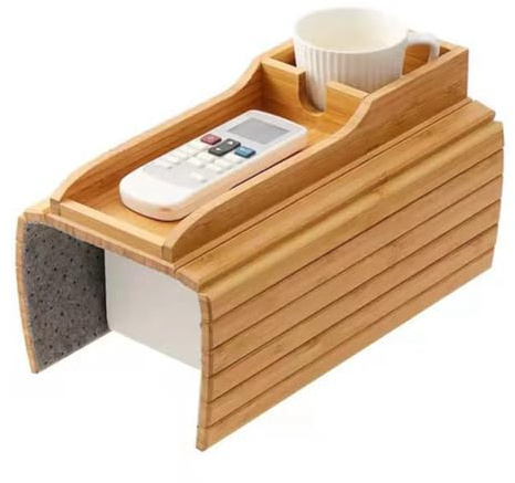 Geroosaty Couch Cup Holder, Couch Drink Holder, Natural Bamboo Sofa Cup Holder Armrest Tray, Portable Couch Arm Tray Table Easy to Use