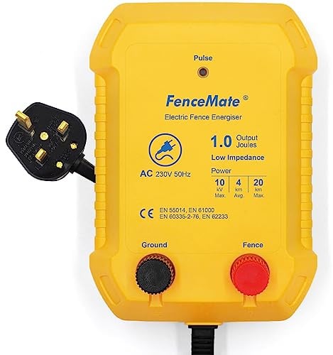 FenceMate 230V Output 1 Joule Mains Powered Electric Fence Energiser, Low Impedance for Avg. 4 km up to 20 km, Fence Charger to Protect Livestock and Poultry, Fencer for Paddock, Pond, Homestead