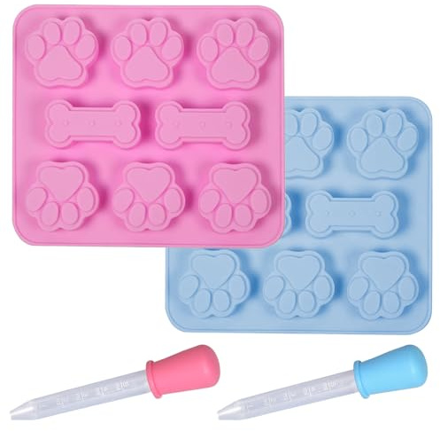 YceLon 2 Stück Backmatte Hundekekse, Hundeeis Form & Backmatte Hund, Wiederverwendbare Silikonformen für Leckerlies, Süßigkeiten, Gelee