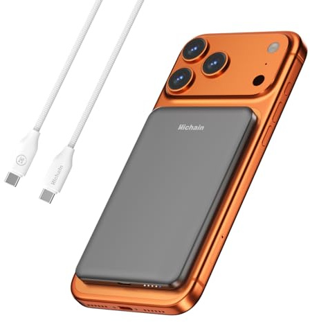 For Magnetic Power Bank Ultra-Slim Wireless Portable Charger 5000mAh Magnetic Power Bank Fast Charging with USB-C Cable, Portable Phone Charger Battery Pack Compatible with iPhone 17-12 Series, Grey