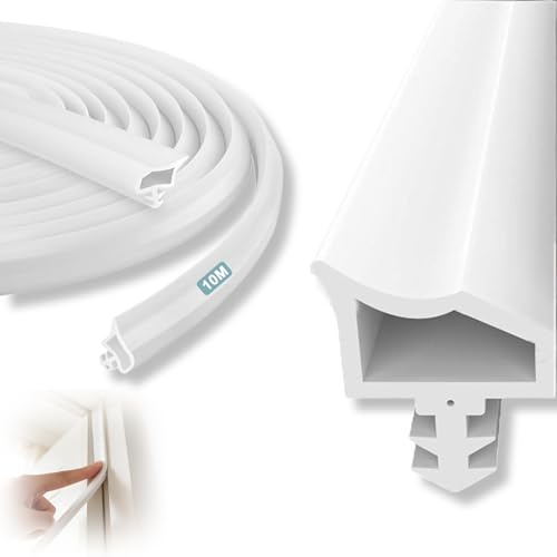 Türdichtung, Zimmertürdichtung für Schallschutz, PVC Weiß Türdichtungen für Feuchtigkeitsbeständigkeit, WäRmedämmung, Winddicht, Schalldämmung und Stoßschutz(Weiß) (10m)