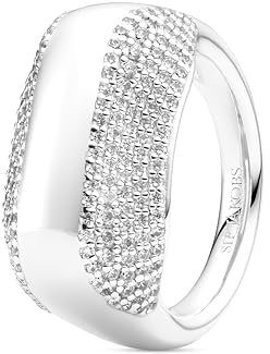 Sif Jakobs Jewellery Borsa Ring, Silber, Rhodiniert, 925 Sterling Silber, Größe 50, mit Weißen Zirkonia-Steinen, 13,5mm Breit