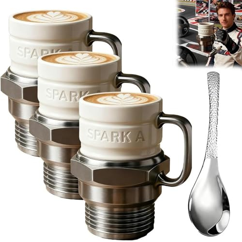 OYCXXCX Spark Plug Mug, Creative Sparkplug Coffee Mug, Automotive Spark Plug Coffee Mugs, Unique Auto-Inspired Gift, Ceramic Coffee Cup for Car Lovers, for Gearheads, Collectors (3 PCS)