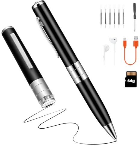 64GB Stiftförmiges Digitales Diktiergerät - Sprachaktivierter Aufnahmegerät mit One Touch Aufnahme für Interviews, Vorträge Spionage-Recorder-Stift,