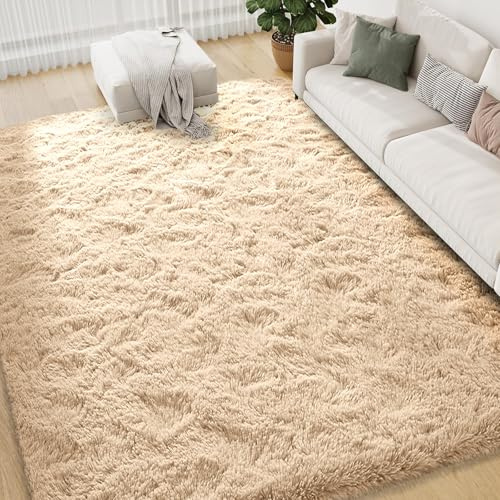 Kuscheliger Hochflor-Teppich für Wohnzimmer Schlafzimmer|Camel 140x200cm | FVVRAX Shaggy Teppich – Weicher Hochflor Teppich mit Anti-Rutsch-Unterseite | Kuscheliger Teppich für Kinder & Haustiere