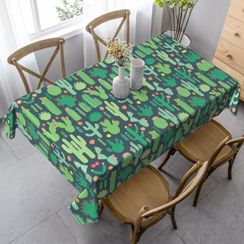 Uusnwaa Rechteckige, niedliche Kaktus-Tischdecke, nahtloser Illustrationsdruck, 89 x 140 cm, knitter- und schmutzabweisend, waschbar, Tischdecke für Essen/Party/Zuhause