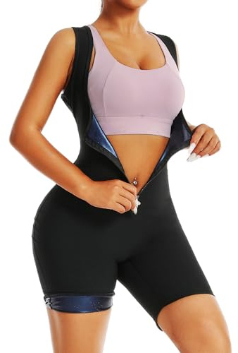 Sauna Suit for Women Weight Loss Waist Trainer Vest Workout Sweat Suits Sauna Jumpsuits Slimming Full Body Shaper Zipper Gym Workout Top