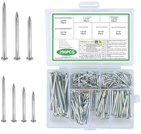 XUIIOSOOKP 290 Pcs Nails for Wood Silver Masonry Flat Head Brick Nail Set