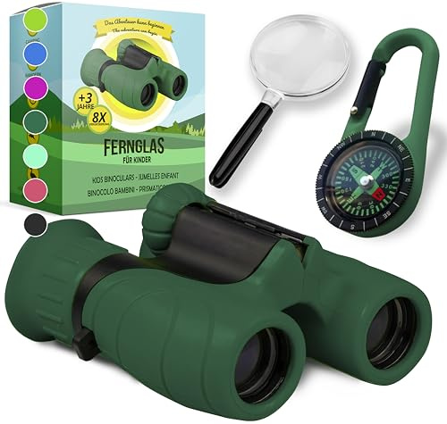 Jumelles Enfant - Cadeau et Jouet Parfait pour Les Garcons et Filles - Grossissement 8X21 - Ensemble Complet avec Loupe & Boussole - Jeux et Jouet Exterieur pour 3-12 Ans Garcons & Filles
