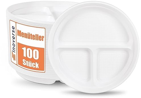 Inoverse Set di 100 piatti in plastica riutilizzabili in 3 pezzi