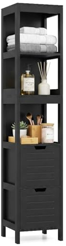 COSTWAY Badschrank schmal, Badezimmerschrank mit 2 Schubladen & offenem Fach, Badkommode modern, Aufbewahrungsschrank Schrank für Badezimmer & Wohnzimmer, 30 x 30 x 90 cm, weiß